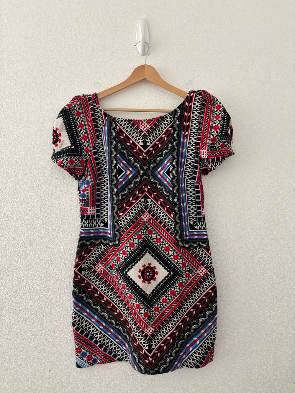 Farm Rio geometric mini dress in red and blue